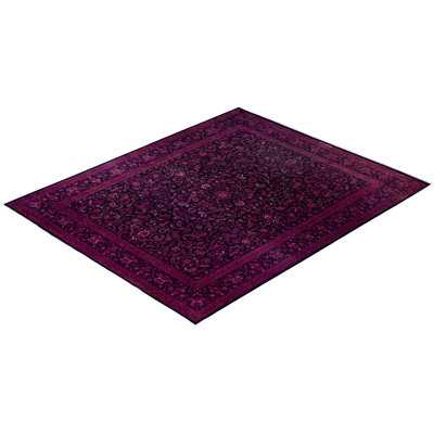 Tapis mauve en laine noué à la main Carbone 8 pi 0 po x 9 pi 9 po
