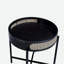 Table de bout ronde avec plateau ouvert et pieds en métal au fini noir