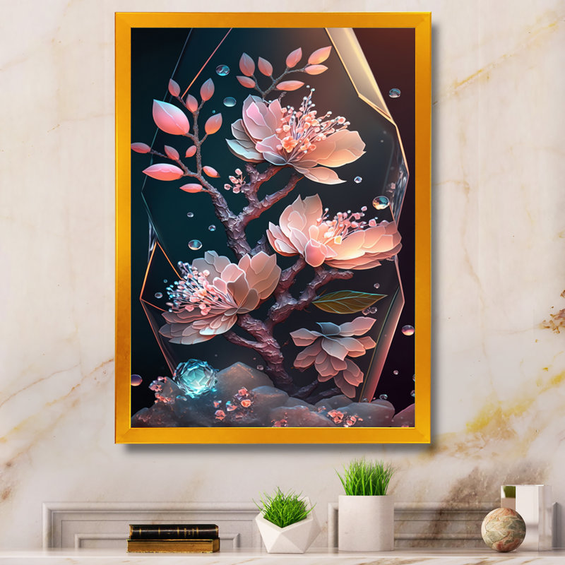 " Cherry Blossums Tree I ", 40" H x 30" W  x 1.5" D, Gold Picture Framed Canvas