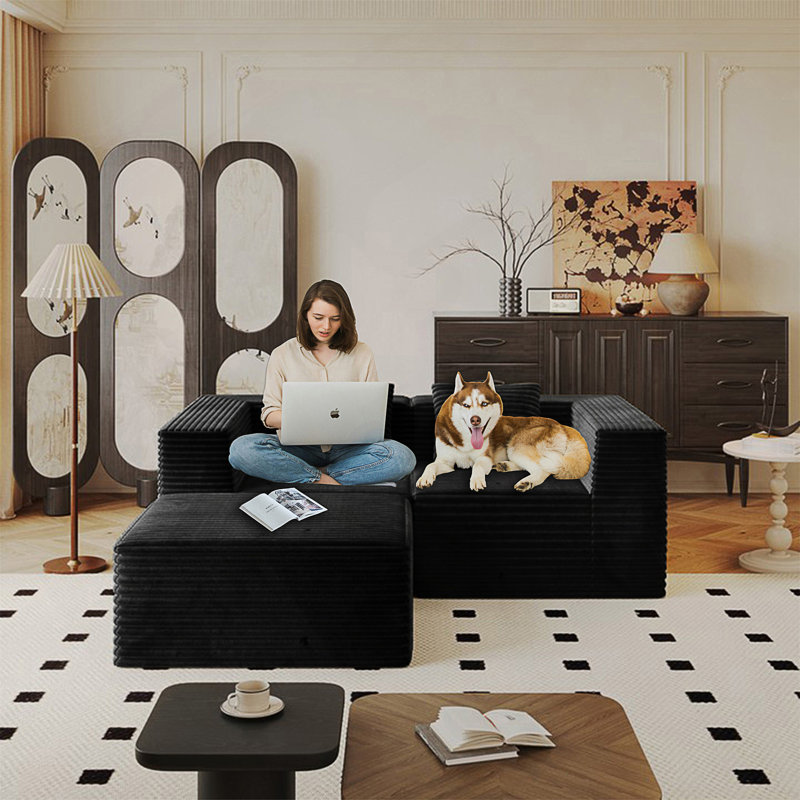 Modular Sectional Couches For Living Room With Deep Seat, Compression Sofa, Boneless Couches For Living Room, Boneless Upholstered Couches, No Assembly
