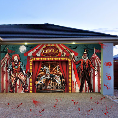 7 x 16 pi décoration de porte de garage d'Halloween maléfique cirque porte de garage bannière clown toile de fond d'Halloween