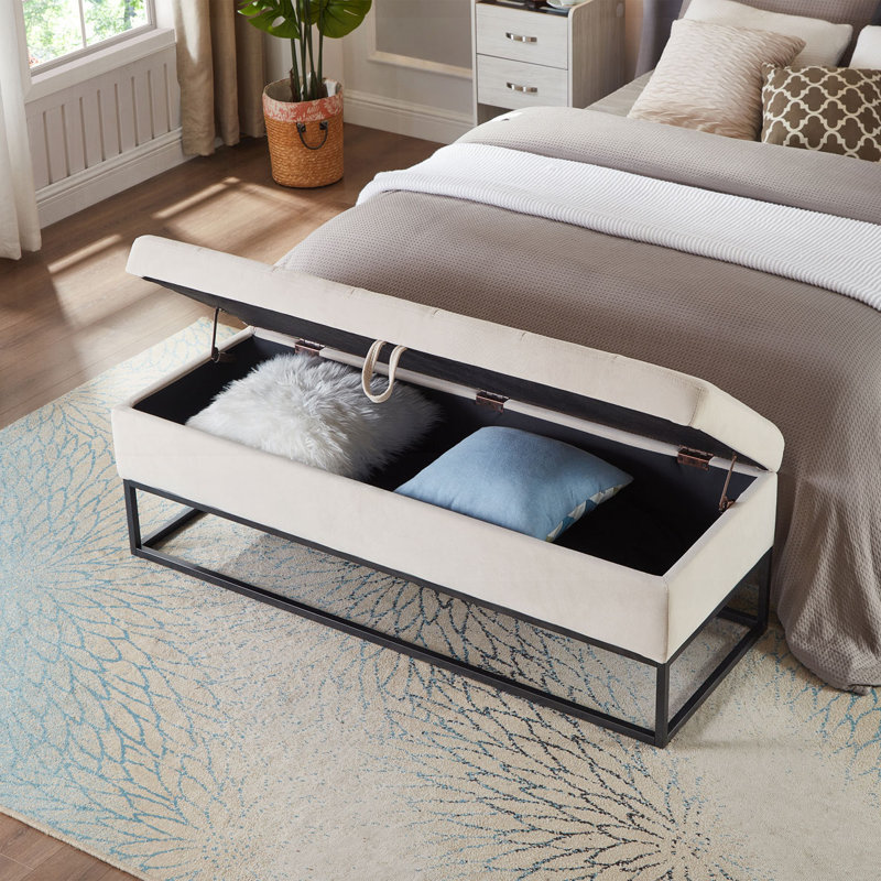58.6"Upholstered Tufted Bed Bench with Storage, Beige