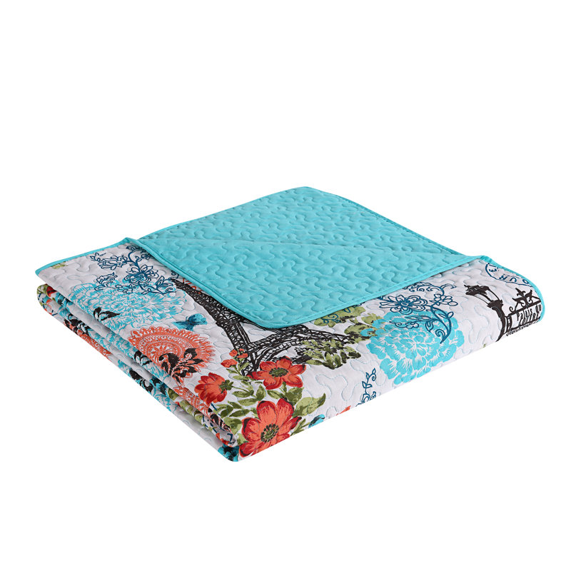 Eiffel Blue Reversible Microfiber Full Quilt Set