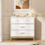 Armoire de rangement à 3 tiroirs de style nordique, commode moderne avec poignées or rose et base en bois massif, petit espace de rangement pour bureau, chambre d'enfant, chambre de bébé