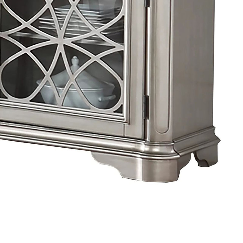 Buffet console Garry, 2 tiroirs, armoires, bois argenté, 56 po, Black/Silver