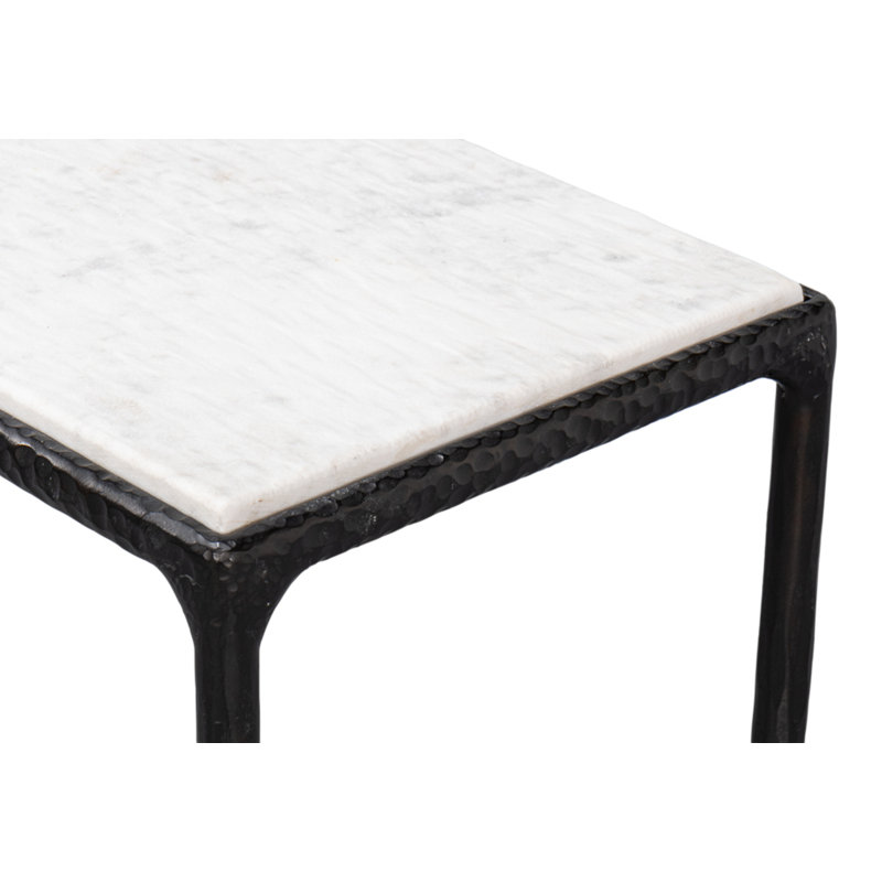 White Marble and Black Iron Rectangular Console Table