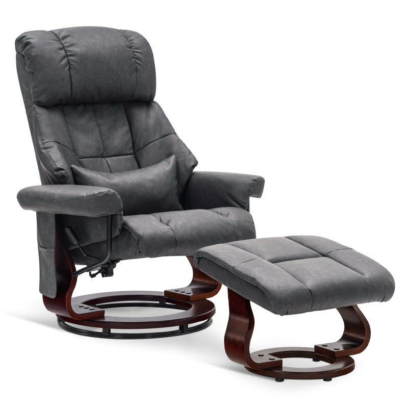 Huttonsville Reclining Chair with Vibration Massage and Removable Lumbar Pillow, 360 Degree Swivel, Dark Gray