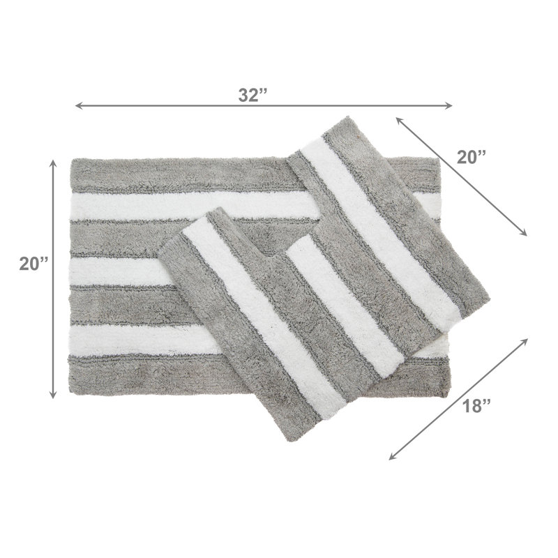 Haight 2Pc Cotton-Poly Bath Mat Set White/Silver Stripes, White/Silver