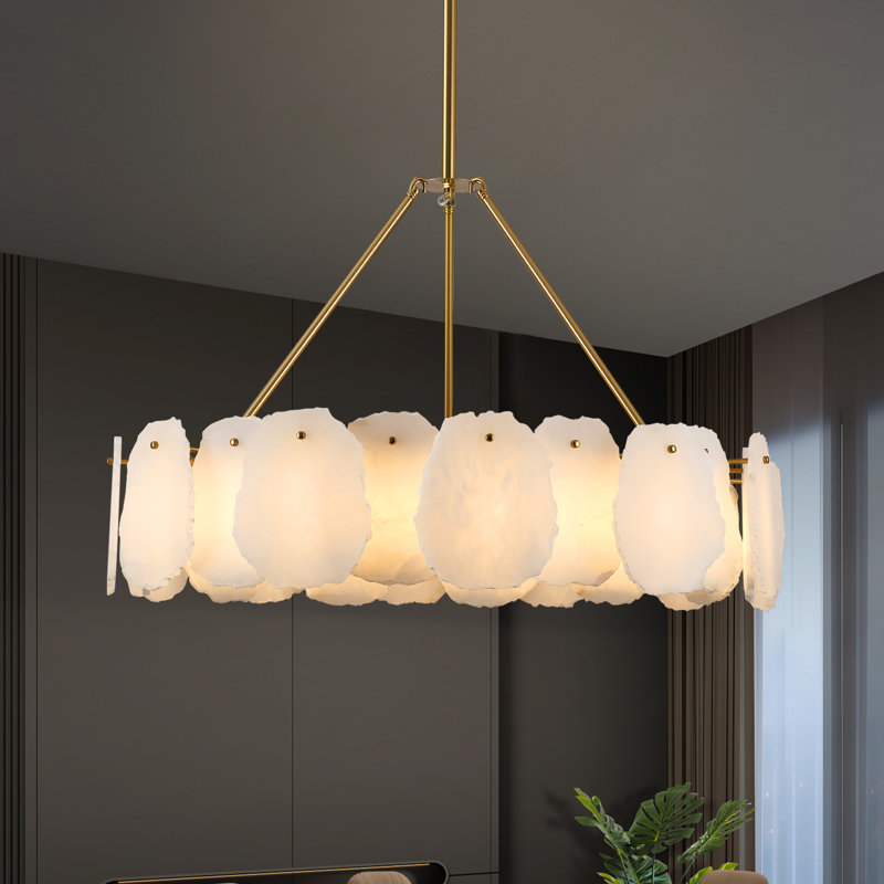 Luminaire suspendu cylindrique 24 po / 31 po à DEL en albâtre pour la salle à manger, 22 W, H 18,5 po x l 31,4 po x P 31,4 po
