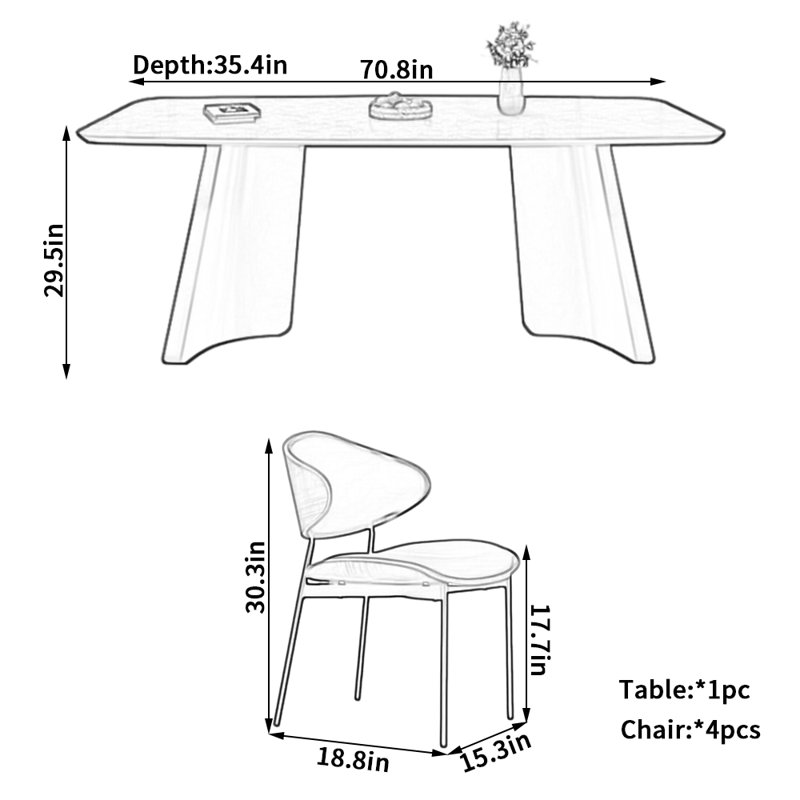 Ensemble de salle à manger rectangulaire moderne à dalle de roche L 70,8 po x l 35,4 po