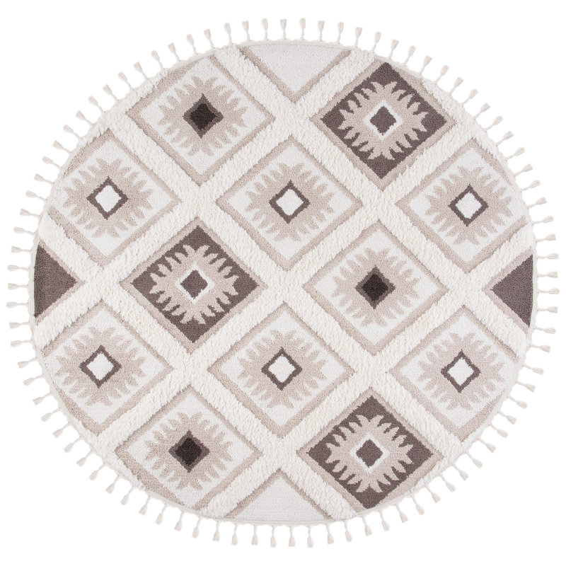 ImraanMoroccan Tassel Shag Geometric Indoor/Outdoor Rug, Round 6'7"