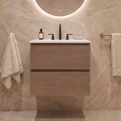 Meuble-lavabo simple 24 po avec comptoir en céramique avec trop-plein Kersha, pré-assemblé