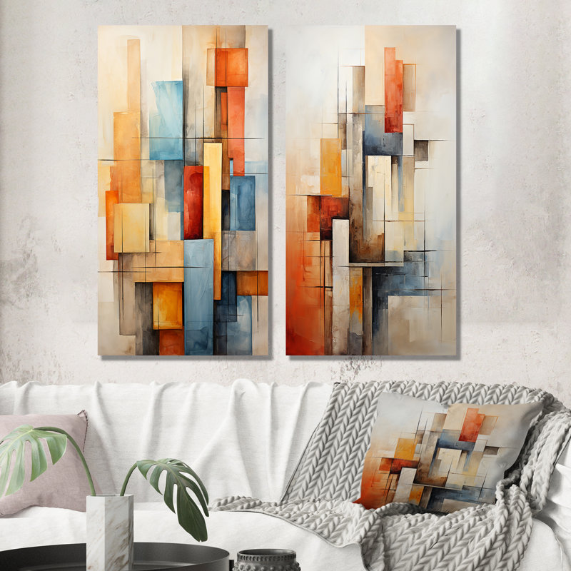 «Cubism Fragmented Perspectives», 2 pièces sur toile, Toile tendue, H 20 po x l 24 po
