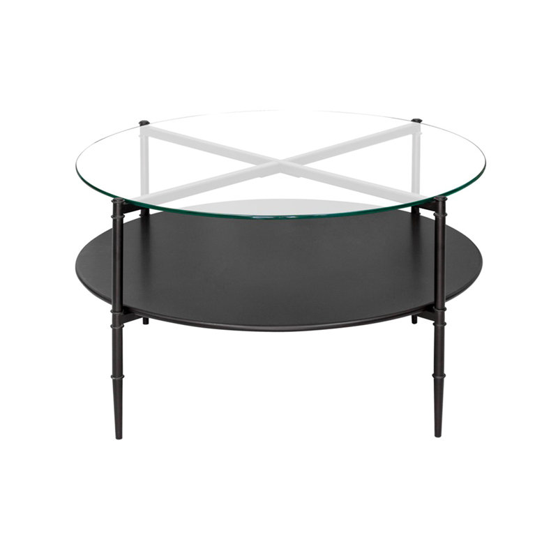 Table basse ronde avec plateau en bois et verre interchangeables