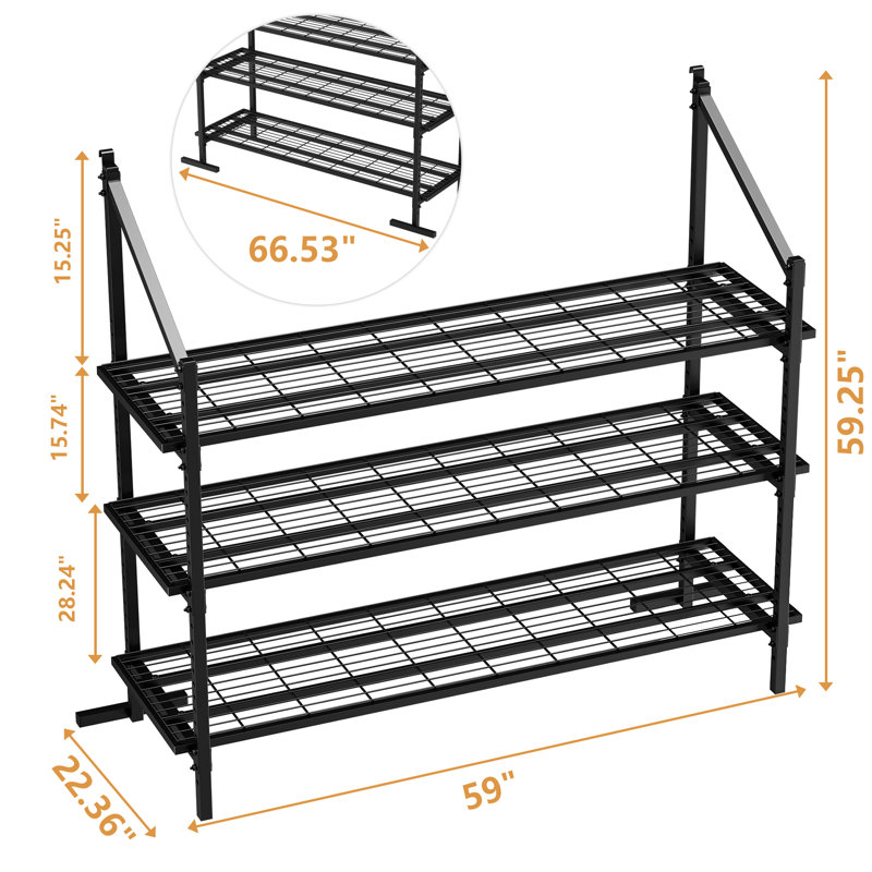 Shipping Container Shelving Brackets, 3 Tiers Hanging Shipping Container Accessories, 1100 LBS Load Rating, Heavy Duty Metal Storage Rack Shelf for Garage, Warehouse, Basement
