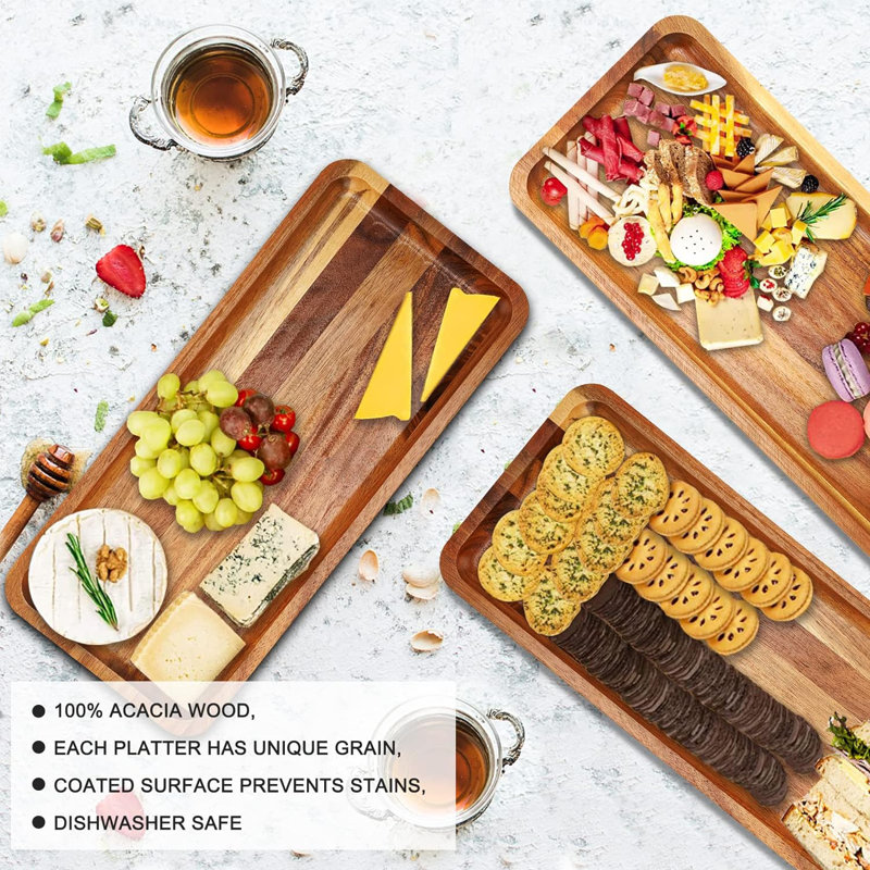 Acacia Wood 3-Tier Serving Tray with Metal Stand