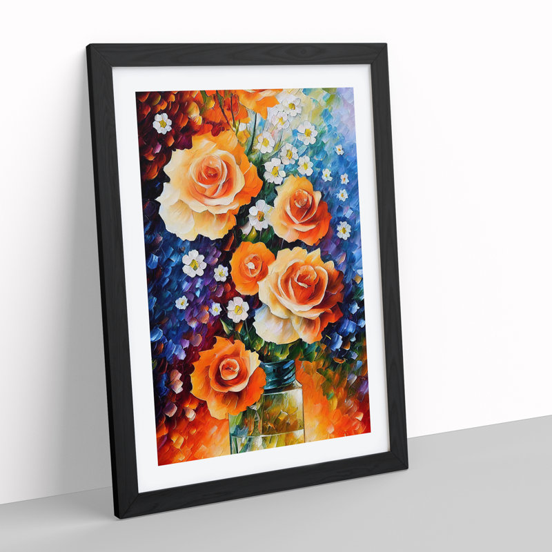 Vase Of Pretty Flowers No.5 - Single Picture Frame Painting, Black , 34cm H x 25cm W x 2cm D