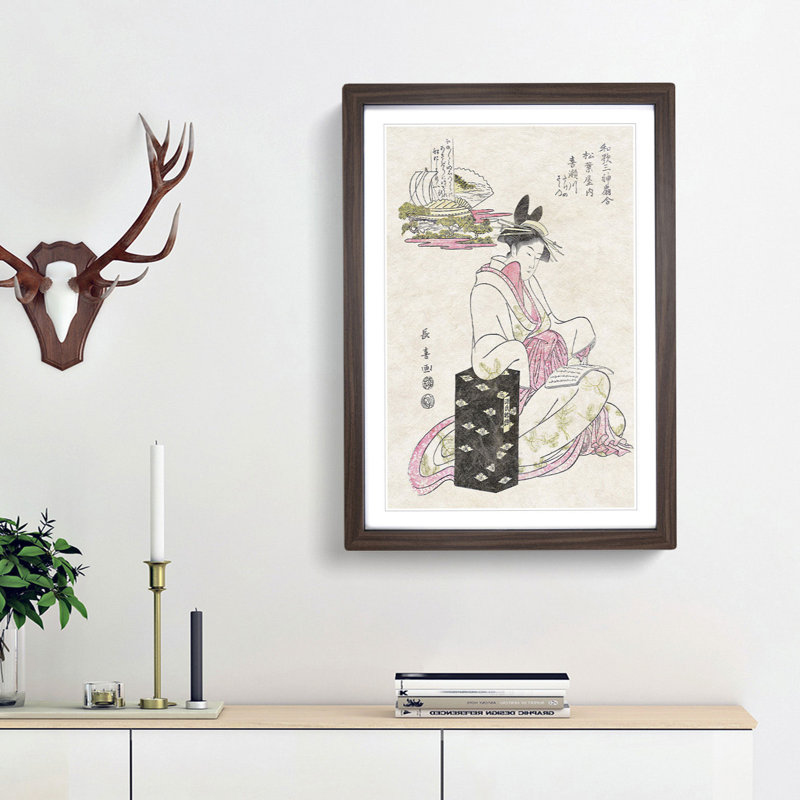 Courtesan Kisegawa of Matsubaya by Eishosai Choki - Picture Frame Painting Print, 36cm H x 27cm W x 2cm D, Walnut Framed