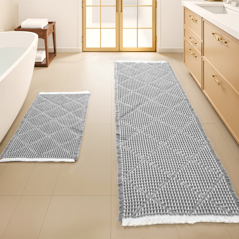 Waffle Bath Mat Set, Gray/White