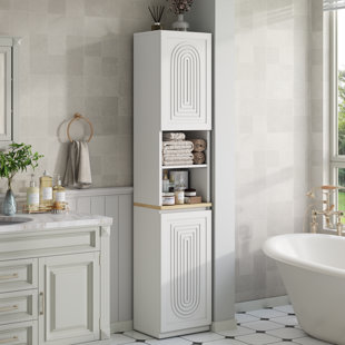 67" Tall Bathroom Storage Cabinet with 2 Doors, Slim Narrow Freestanding Cabinet with Adjustable Shelves, for Small Space, Kitchen, Living Room, Entryway, White