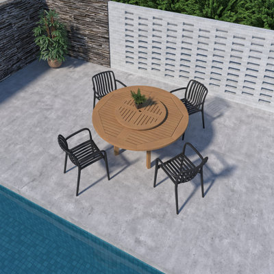 Ensemble repas d'extérieur en bois et chaises empilables Amazonia Lazy Susan