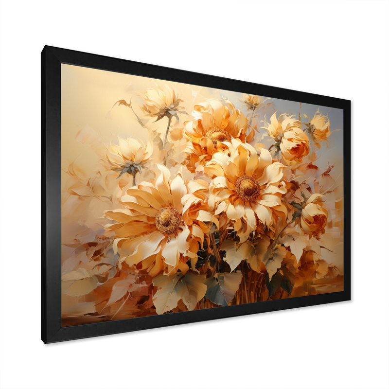 Beige tournesols, impression romantique I - impression, H 16 po x l 32 po x P 1 po, Cadre photo noir
