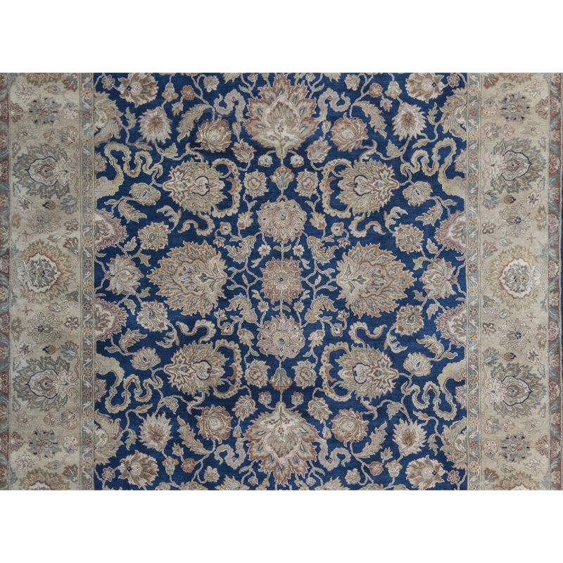 Hand-Knotted High-Quality Blue and Gold Area Rug