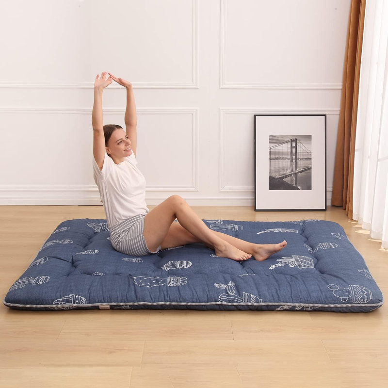 Japanese Floor Mattress, Japanese Futon Mattress With Washable Cover, Tatami Mattress Floor Mattress Foldable, Easy To Store And Portable For Camping,(Blue Cactus)