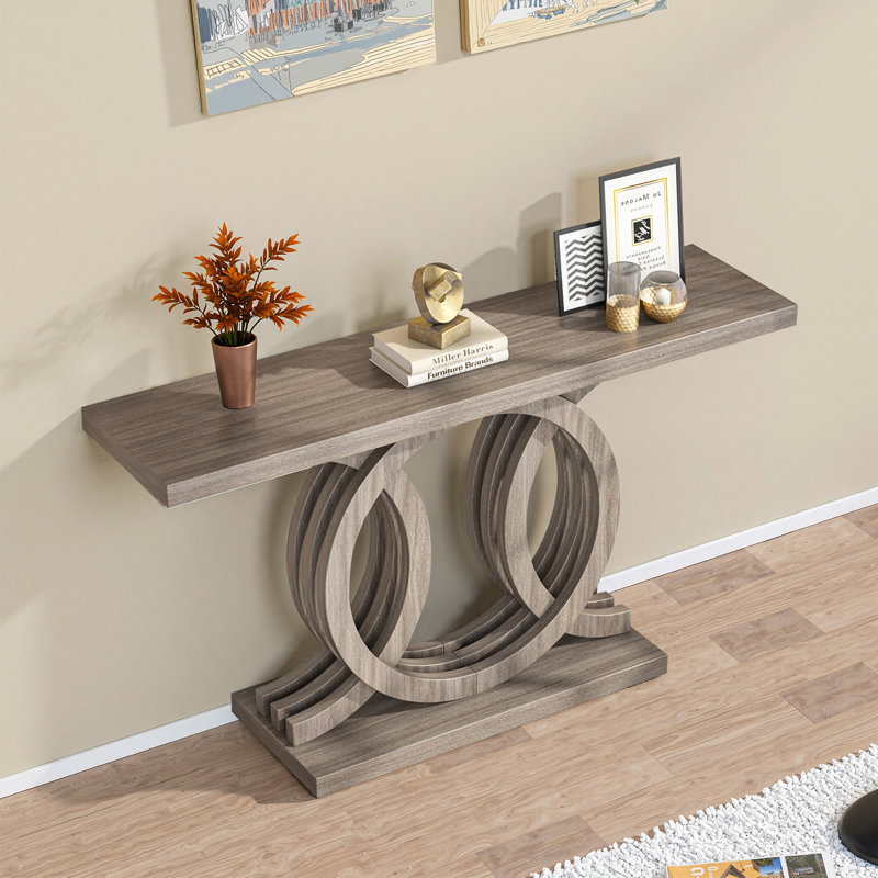 55.12"L*13.78"W*31.89"H,Farmhouse Geometric Base Console Table - 55" Rustic Sofa Table for Hallway & Living Room
