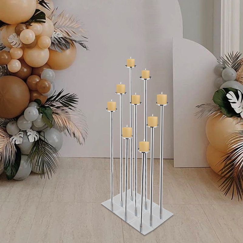 9pcs Free-Standing Floor Candle Holders Set, Silver