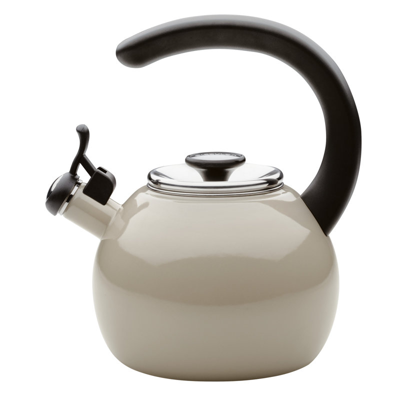 Gray Enamel on Steel Whistling Teakettle with Flip-Up Spout, 2 Quart