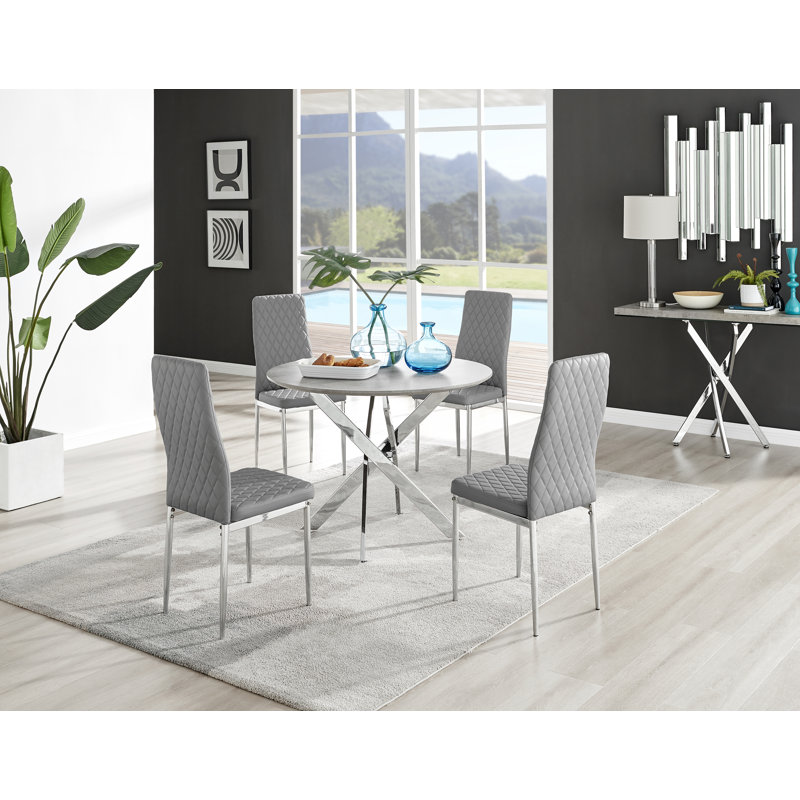Eubanks 4 - Person Dining Set, Grey, Grey Concrete