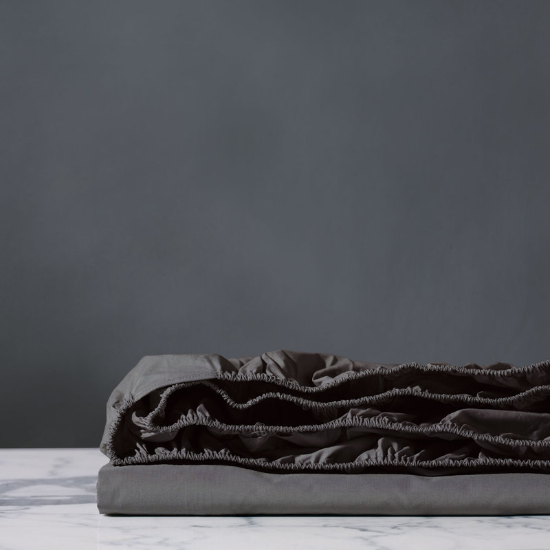 Vail 100% Cotton Percale Fitted Sheet, Slate, Twin Fitted Sheet
