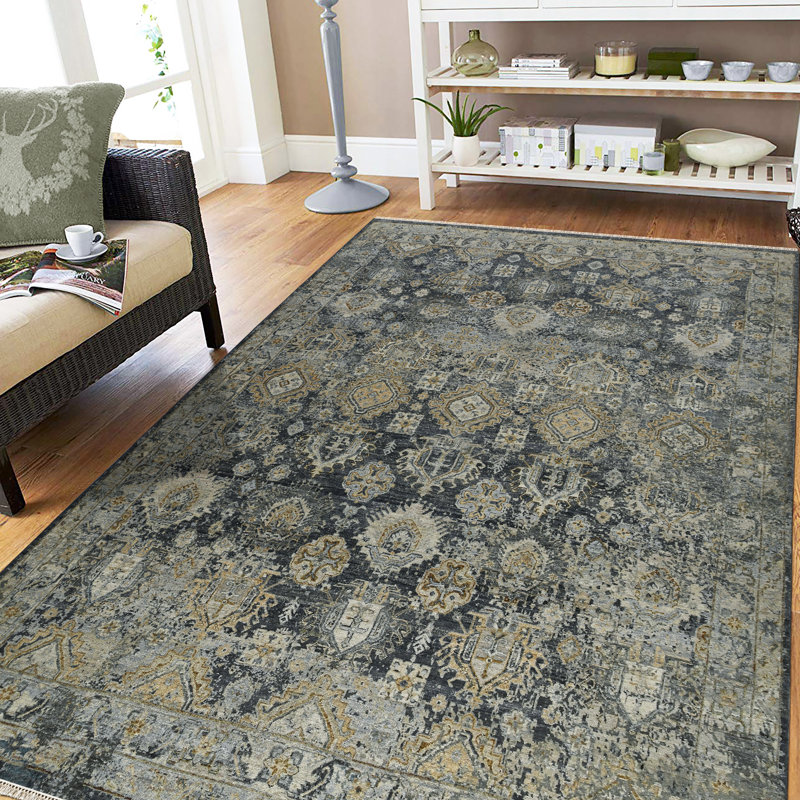 Oriental Handmade Hand-Knotted Area Rug in Blue/Gray, Rectangle 2' x 3'