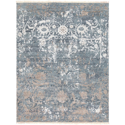 Tapis décoratif noué à la main gris pâle