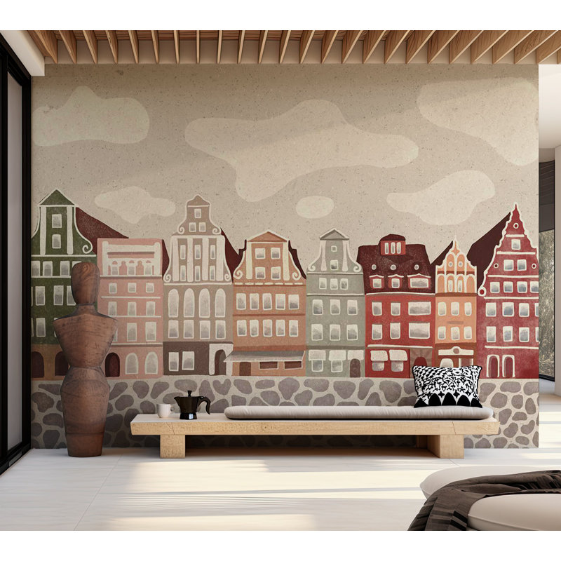 Adhésif mural pelez et collez les enfants - maisons de ville Funky, L 38 po x L 27 po