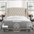 Linen Fabric Upholstered Bed,Tufted Headboard Adjustable Height Bed Frame-296883935-296883930