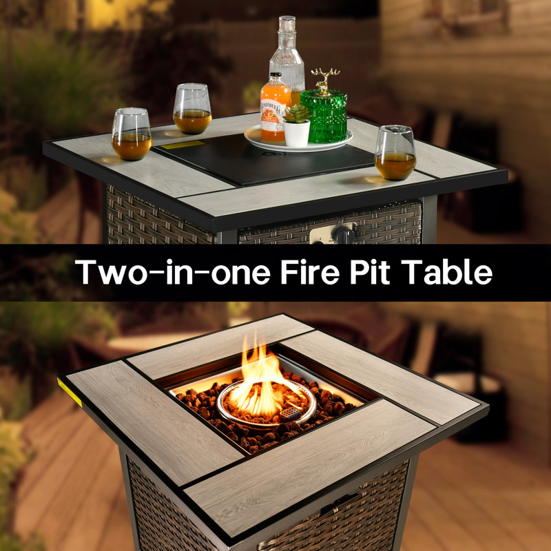 4-Person Outdoor High Back Seating Group With Cushions And Fire Pit,All-Weather Wicker Patio Chair Set, White