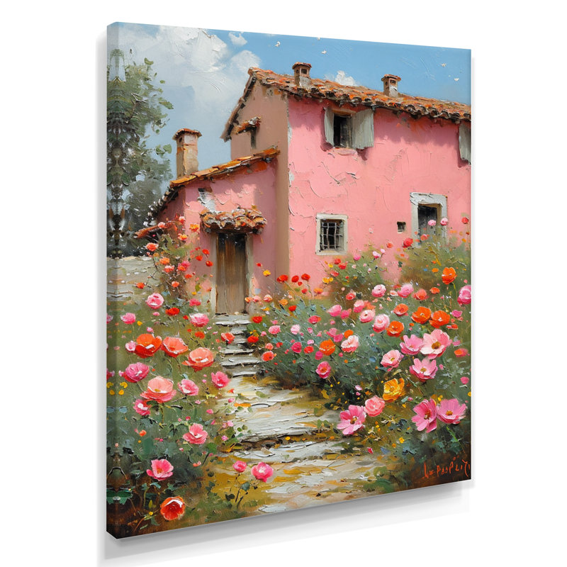 «Pink Country House», art mural campagne, Toile tendue, H 40 po x l 30 po x P 1,5 po
