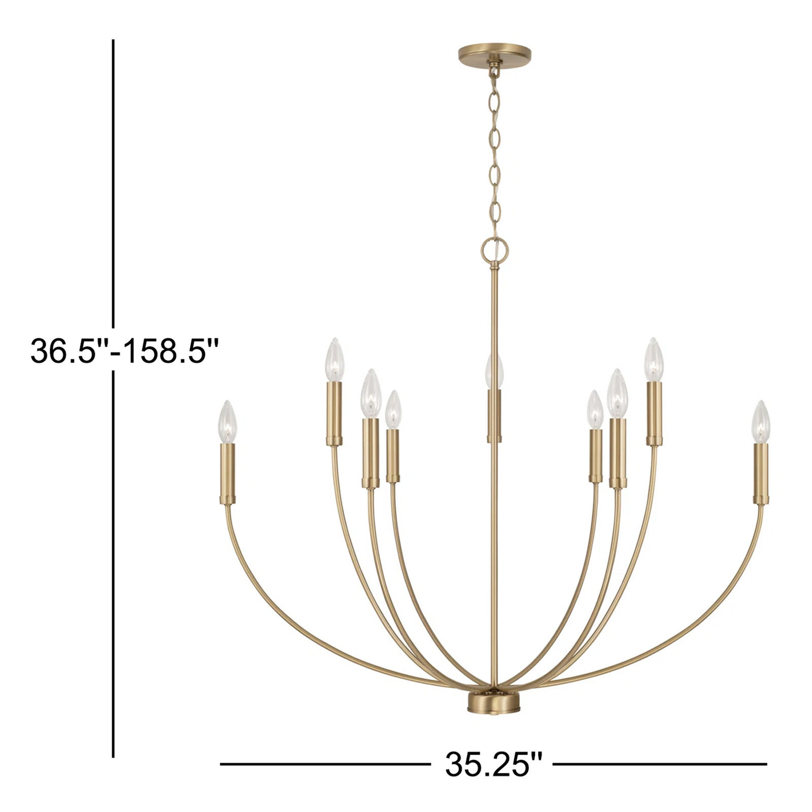 Ansley Dimmable Classic / Traditional Chandelier, Aged Brass, 9 Lights