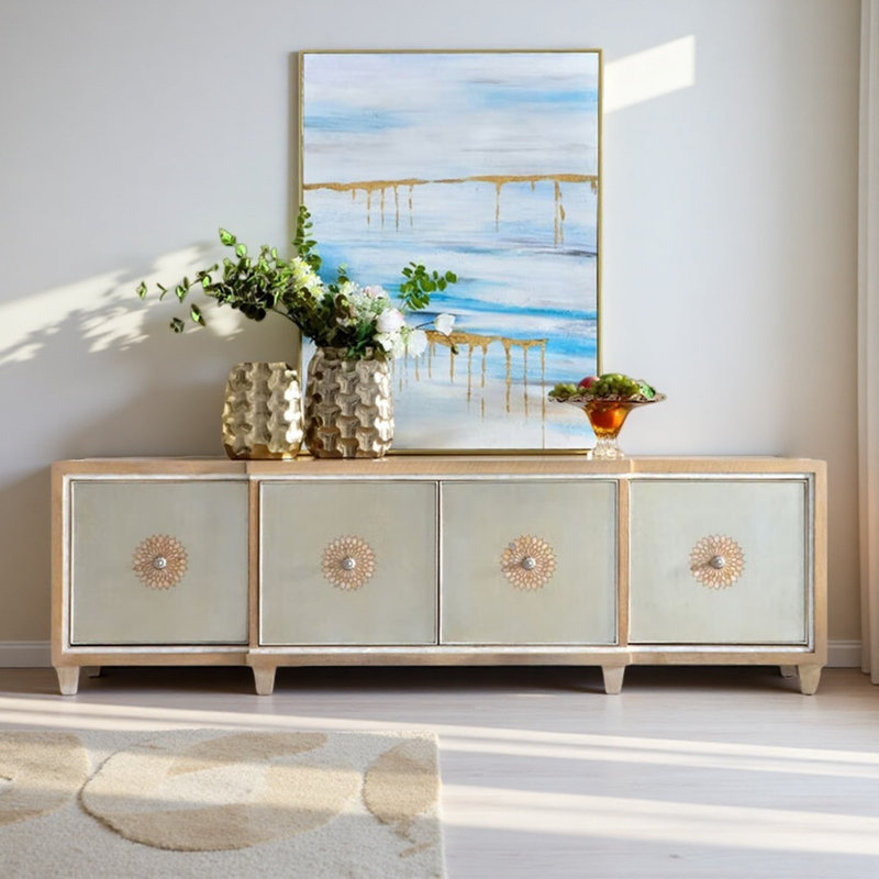 Meuble télé avec rangement de style américain, Burlywood / blanc cassé