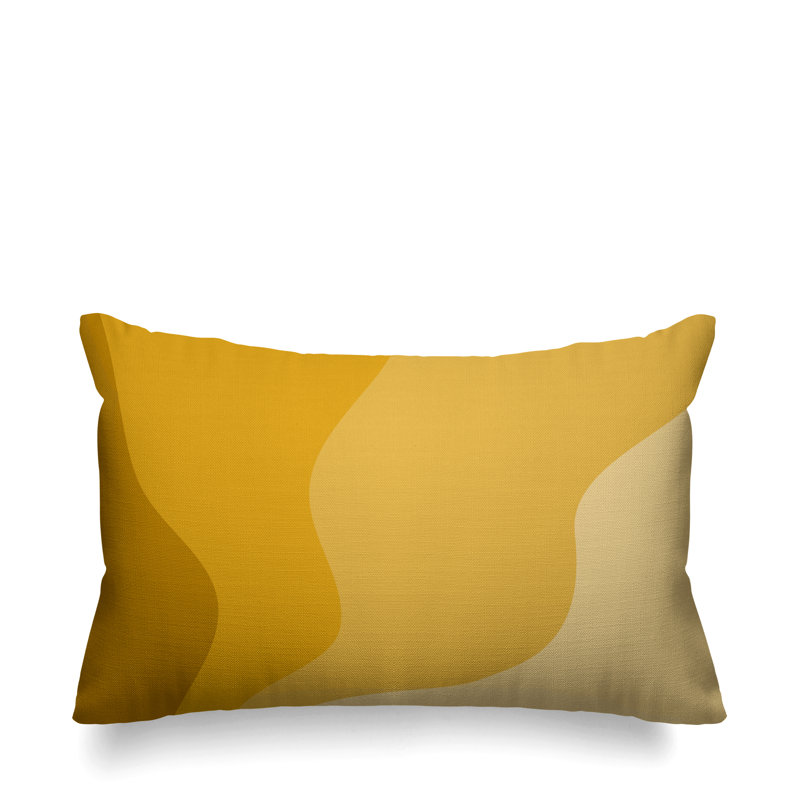 Coussin décoratif intérieur / extérieur Bunko Abstract, 14 po x 20 po, Moutarde, Rectangle