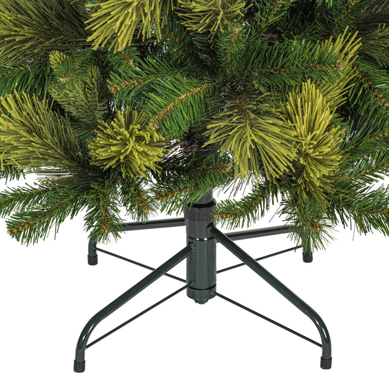  Sapin de Noël artificiel en mélange 6,5 pi x 30 po avec 862 pointes de sapin mélangées réalistes et un support en métal pliable. Assemblage requis.