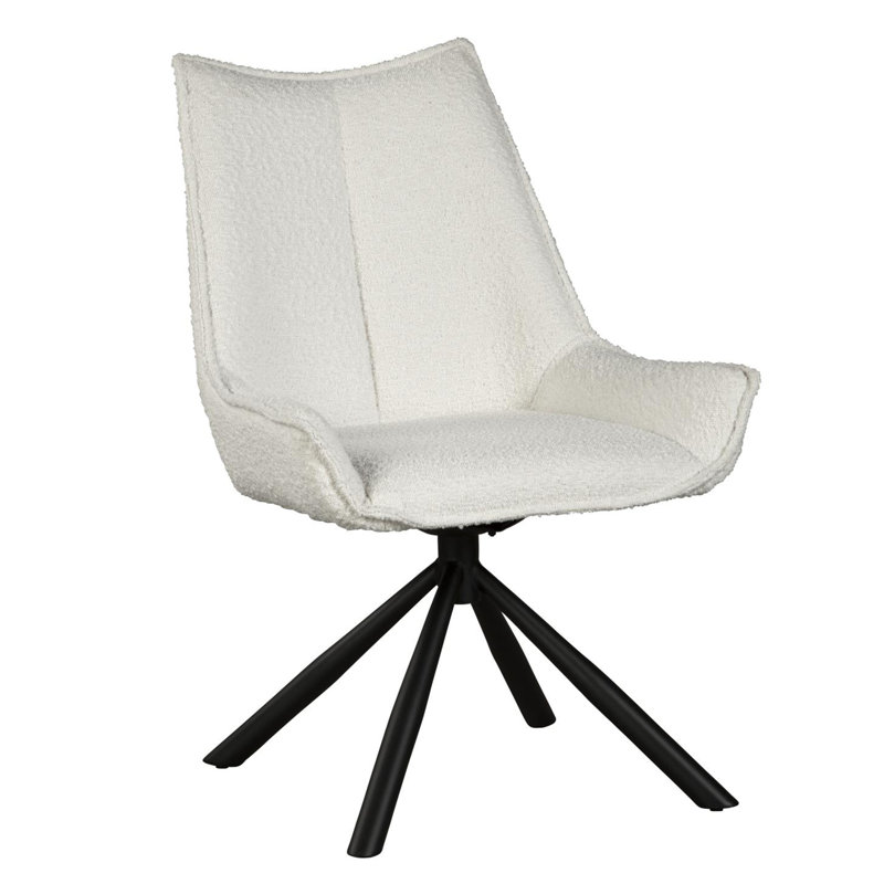 Chaise d'appoint pivotante Amyra, tissu blanc, structure moderne en fer noir