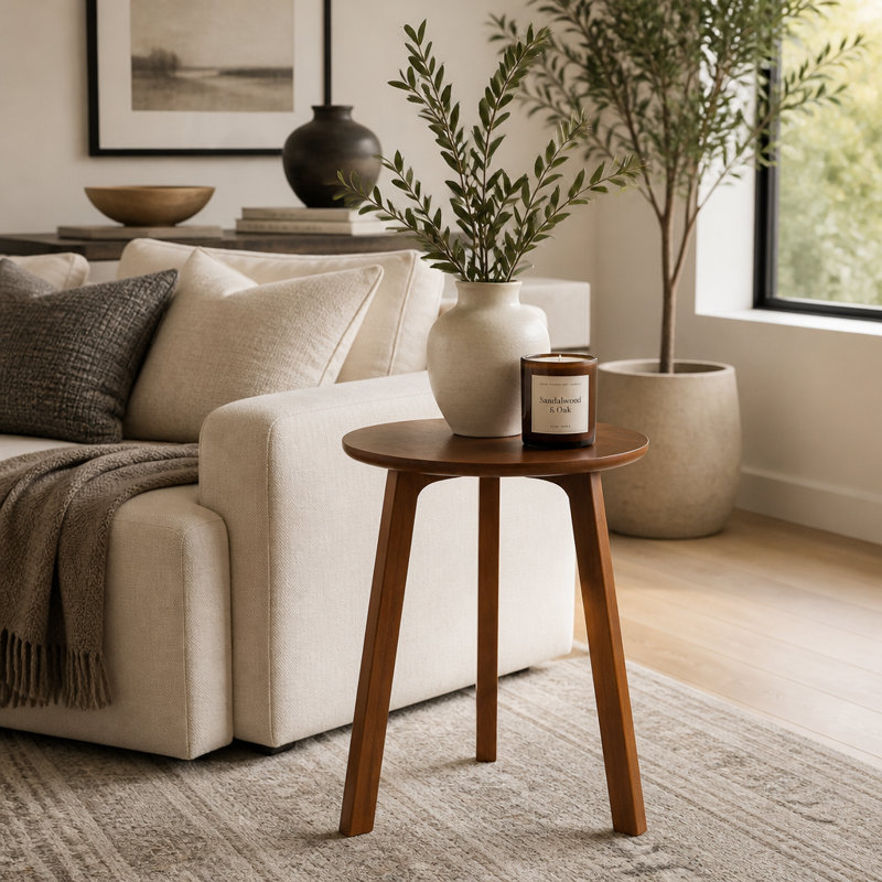 Table d'appoint ronde, table de bout en bois massif à 3 pieds, petite table d'appoint moderne pour le salon, table de chevet compacte pour les petits espaces