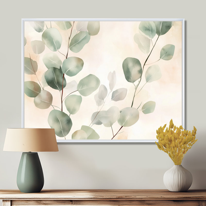 Blush Eucalyptus Glow I - Green Botanical Framed Wall Art, Wrapped Canvas, 34" H x 44" W