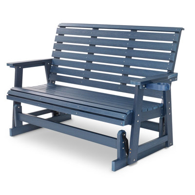 Fauteuil oscillant de patio avec porte-gobelets, matériau en bois de polyéthylène durable, résistant aux intempéries, dossier horizontal et siège profilé, poids lourd 900 lb