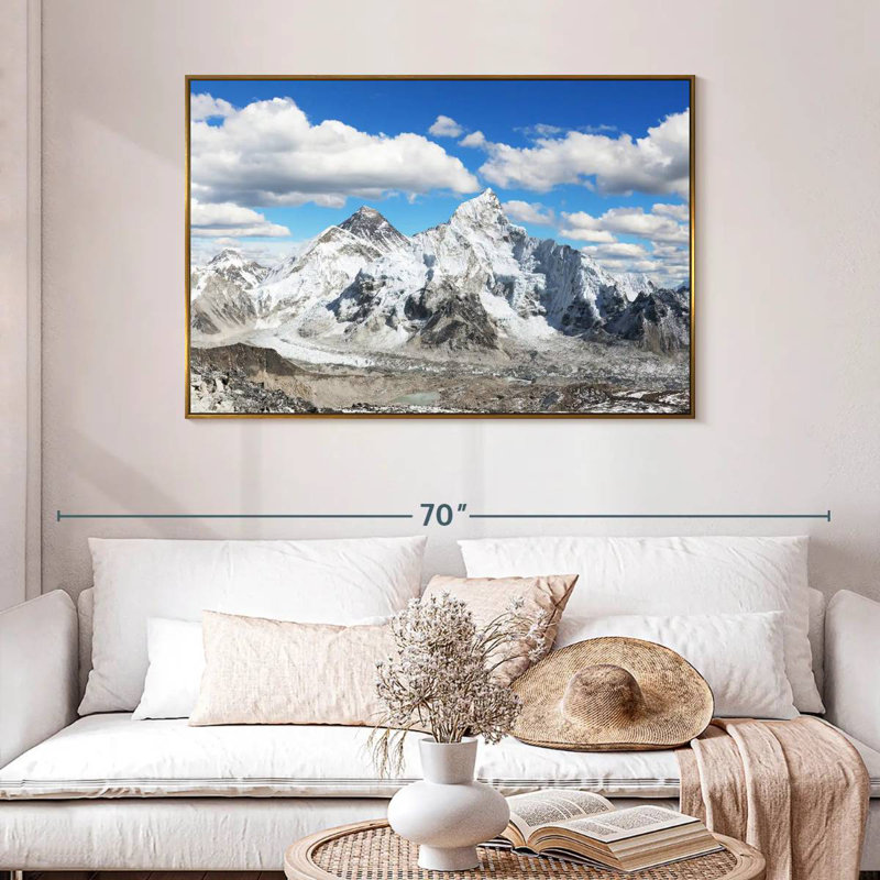 Vue panoramique de l'Himalaya, 46 po x 31 po, Cadre flottant doré