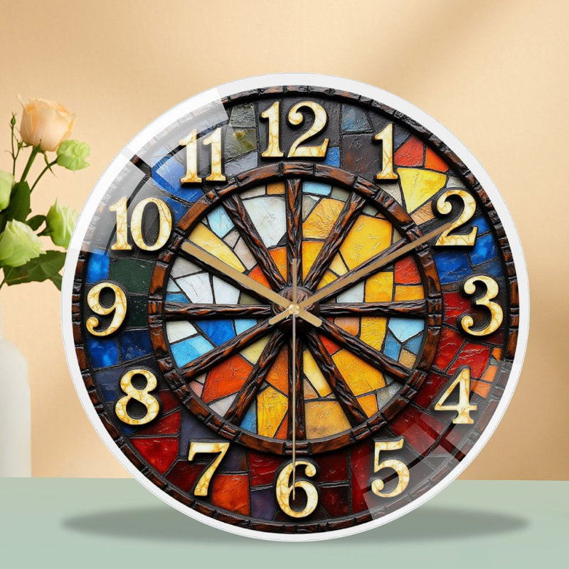 Horloge murale rétro en verre coloré 12 po