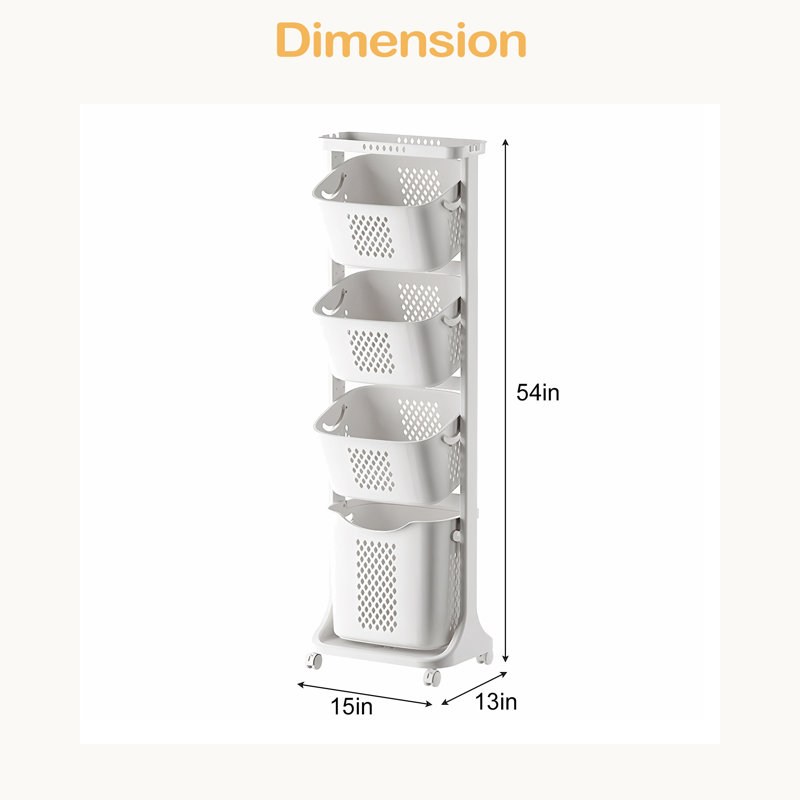 4-Tier Laundry Hamper Sorter, Laundry Storage Organizer With Wheels Removable Rolling Laundry Baskets, Bathroom Cart For Dirty Clothes
